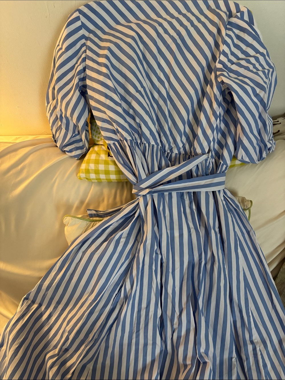 FLASH SALE! Gently worn STAUD Blue and White Striped Cotton Wrap Midi Dress - Picture 4 of 6
